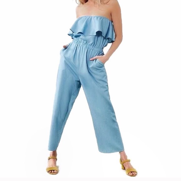 Lucca Couture Pants - Lucca Denim Blue Jumpsuit Romper Strapless Small